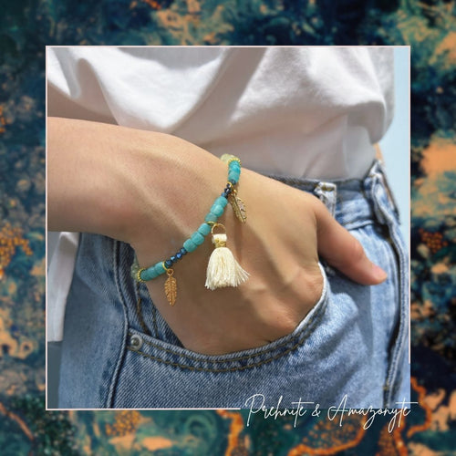 Bohemian Style Two Way Bracelet (Prehnite & Amazonyte)(葡萄+天河)