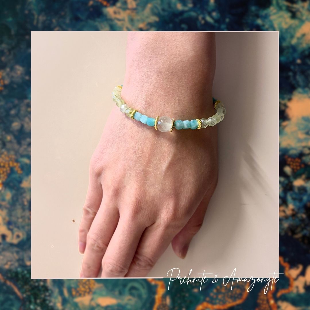 Bohemian Style Two Way Bracelet (Prehnite & Amazonyte)(葡萄+天河)