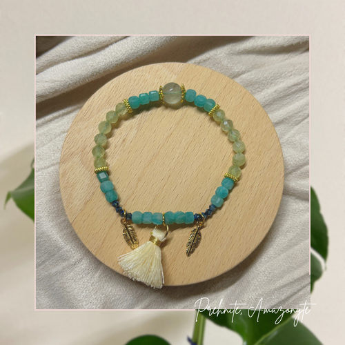 Bohemian Style Two Way Bracelet (Prehnite & Amazonyte)(葡萄+天河)