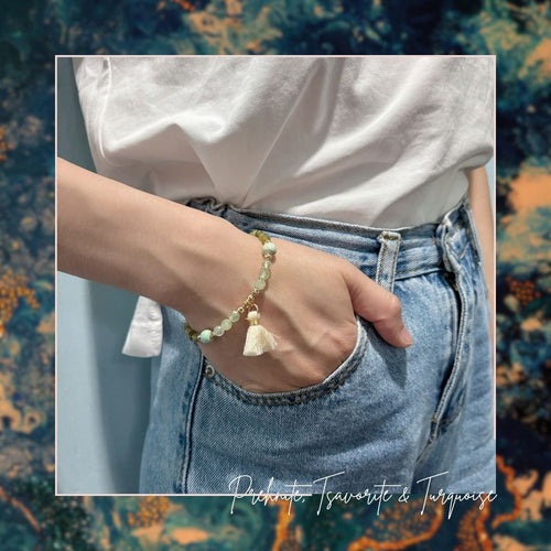 Bohemian Style Bracelet (Prehnite, Tsavorite & Turquoise) (葡萄石+沙弗萊+綠松石)