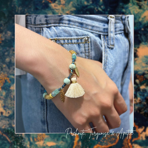 Bohemian Style Bracelet (Prehnite, Turquoise, Apatite) (葡萄+綠松+磷灰)