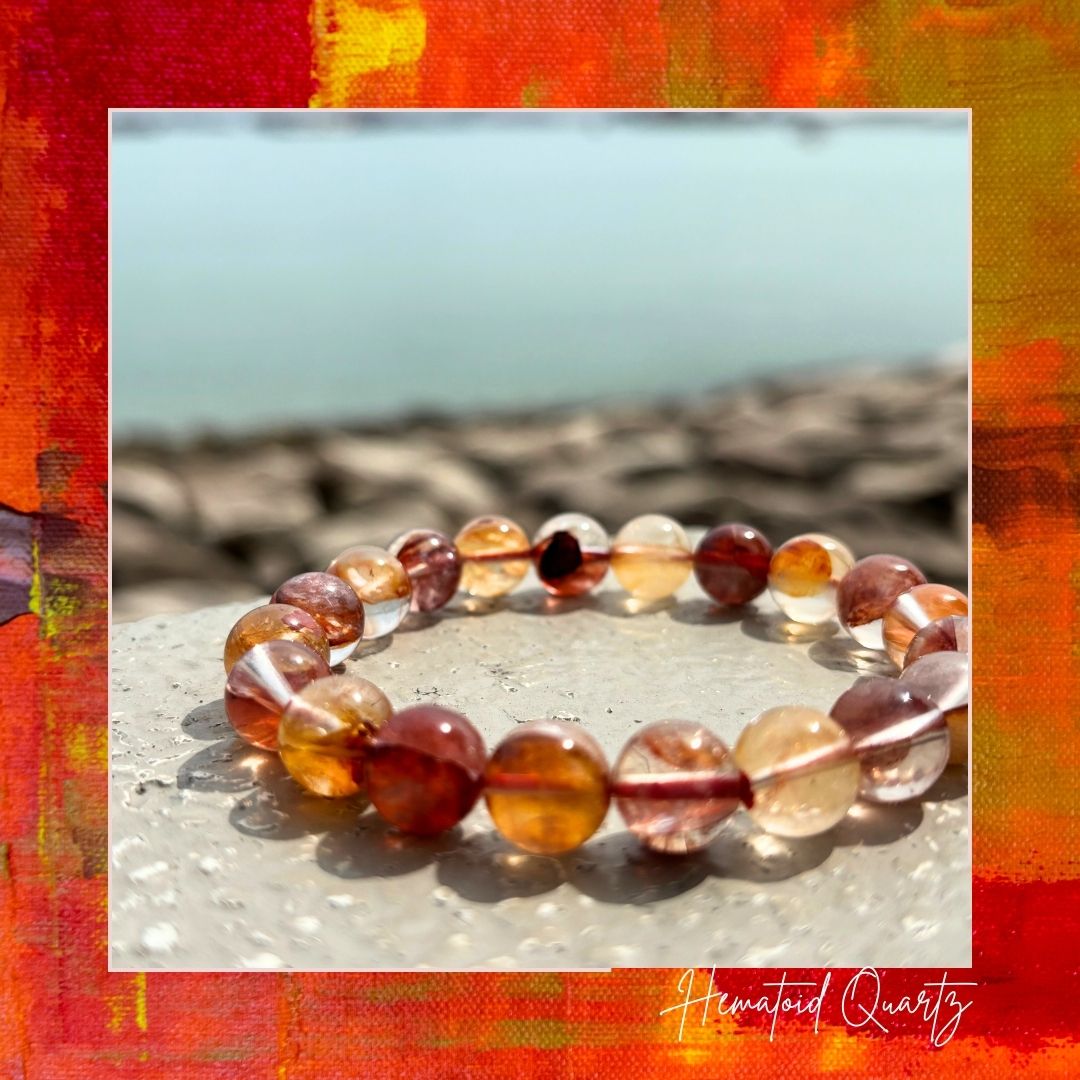 紅黃膠花 Red & Yellow Hematoid Quartz Bracelet (10mm)