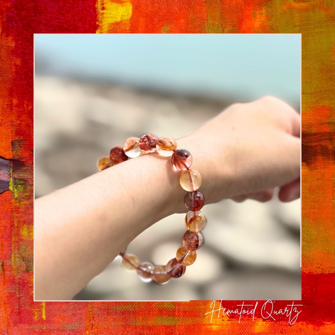 紅黃膠花 Red & Yellow Hematoid Quartz Bracelet (10mm)